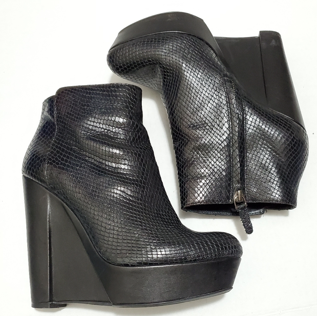 Theory Python Snake Skin Wedge Boots Booties